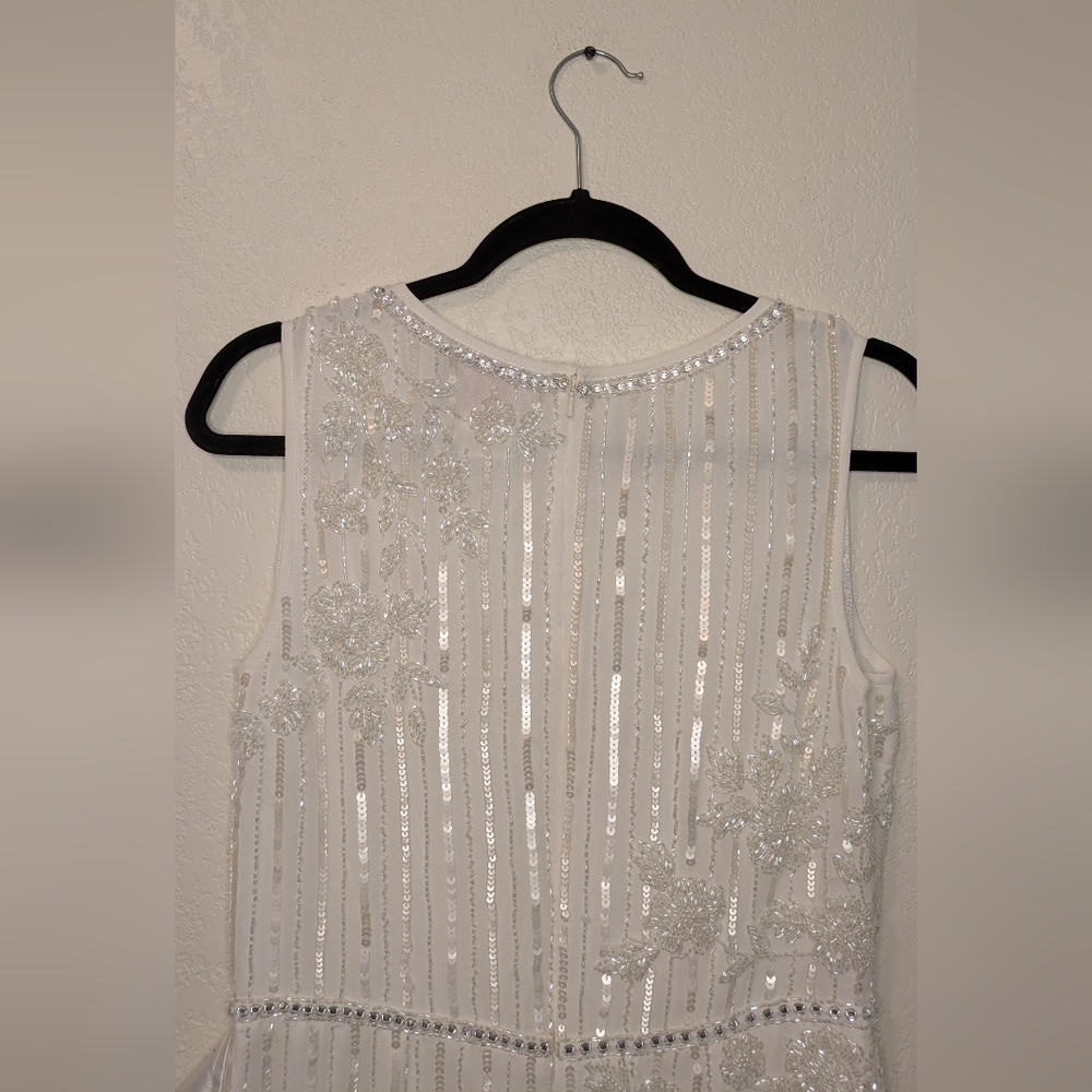 Mac Duggal Ivory Sequin Embellished Midi Dress - Picture 8 of 14